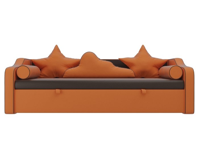 Прямой диван-кровать Рико оранжево-коричневого цвета (экокожа)