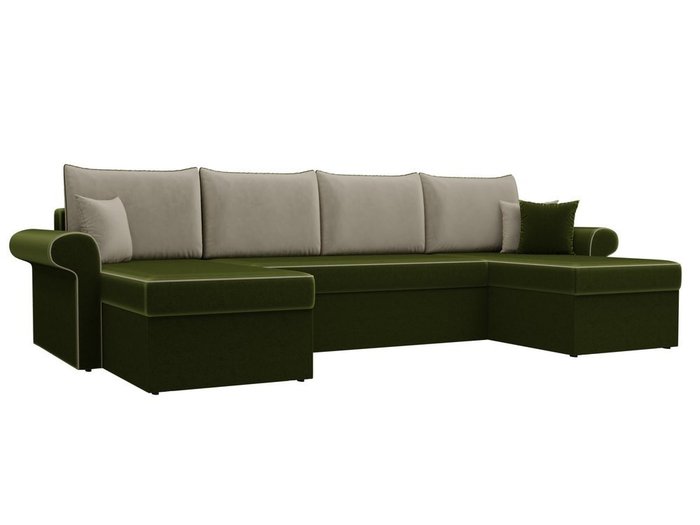 Угловой диван-кровать Милфорд бежево-зеленого цвета