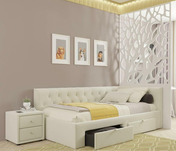 Кровать Afelia 90х200 бежевого цвета с двумя ящиками и ортопедическим основанием - купить Кровати для спальни по цене 24990.0