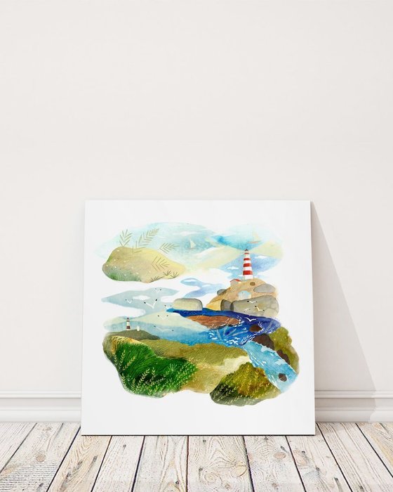 Картина Пейзаж с маяком на холсте - купить Принты по цене 10400.0