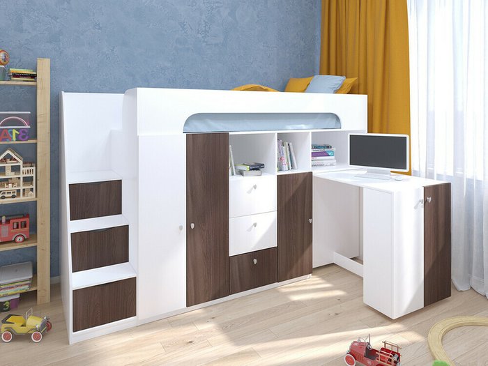 Кровать-чердак Астра 11 80х190 цвета Дуб шамони-белый - купить Кровати-чердаки по цене 34100.0