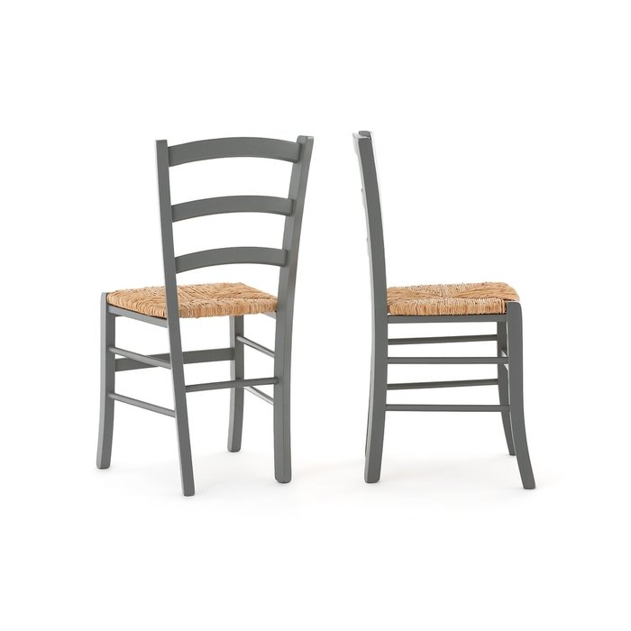 Комплект из двух стульев с плетеным сидением Perrine серого цвета - купить Обеденные стулья по цене 14574.0