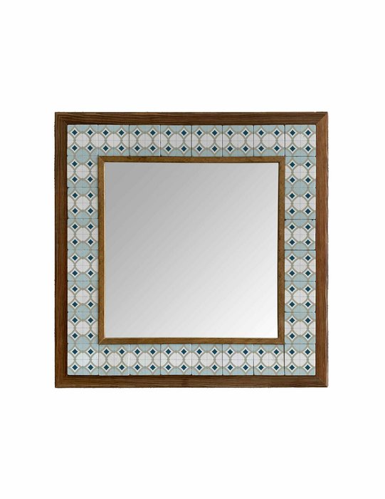 Настенное зеркало с каменной мозаикой 43x43 бежево-коричневого цвета
