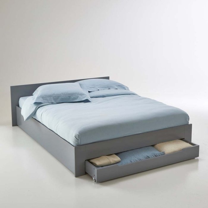Кровать с кроватным основанием и ящиком Crawley 140х190 серого цвета