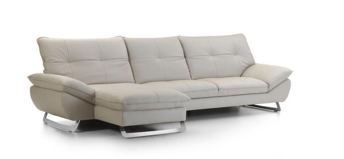 Угловой кожаный диван с кушеткой Trinidad светло-серого цвета - купить Угловые диваны по цене 497730.0