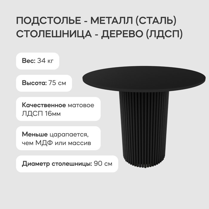 Обеденный стол Trubis Wood L 90 черного цвета - лучшие Обеденные столы в INMYROOM