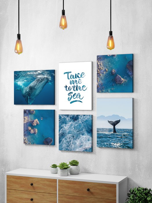 Набор из шести постеров Море и кит 85х120 на холсте - купить Картины по цене 10630.0