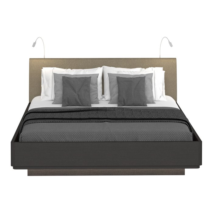 Кровать Элеонора 160х200 с изголовьем серо-бежевого цвета и двумя светильниками - купить Кровати для спальни по цене 73909.0