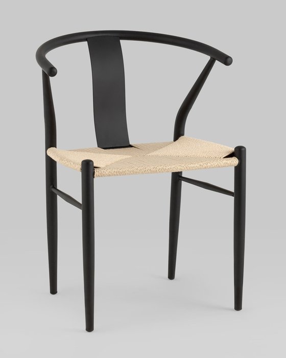 Стул обеденный Wishbone Style черно-бежевого цвета - купить Обеденные стулья по цене 14990.0