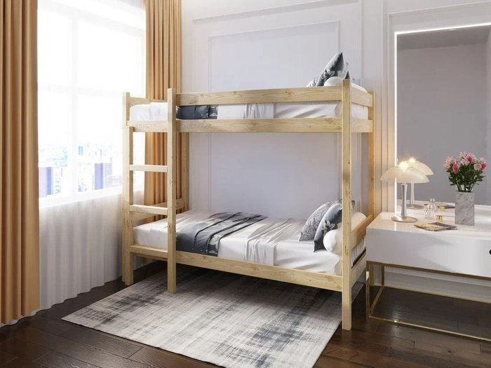Кровать двухъярусная сосновая 90х190 бежевого цвета - купить Двухъярусные кроватки по цене 16478.0