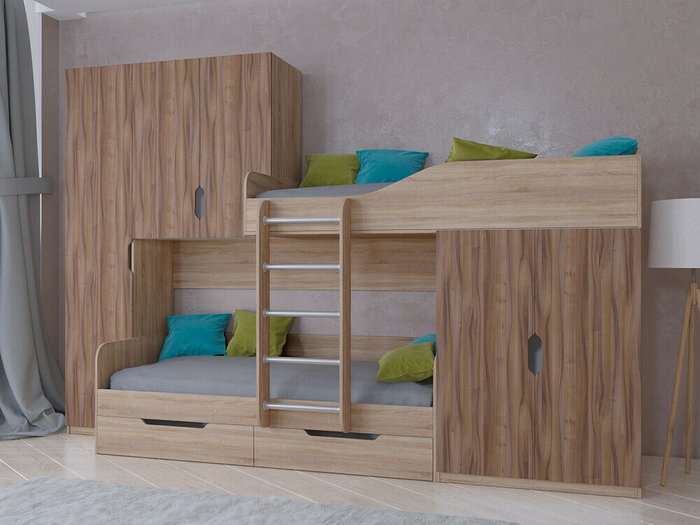 Двухъярусная кровать Лео 80х190 цвета Дуб Сонома-Орех - купить Двухъярусные кроватки по цене 45100.0