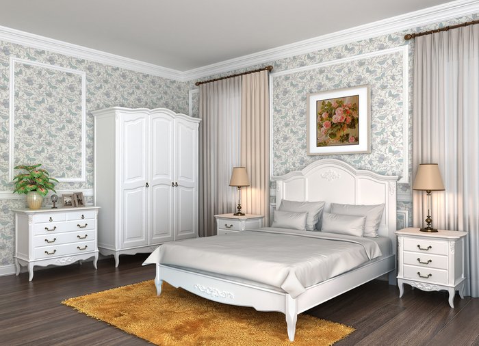 Кровать Akrata 140×200 белого цвета с эффектом старения - купить Кровати для спальни по цене 80798.0