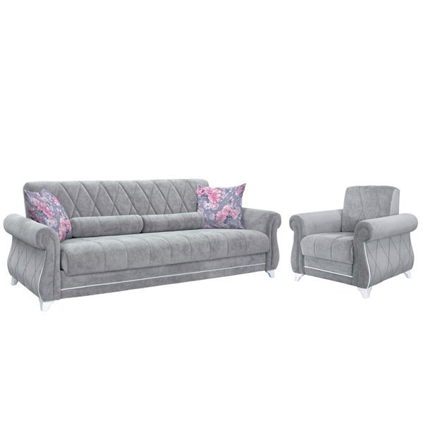Роуз диван-книжка и кресло в обивке из велюра серого цвета