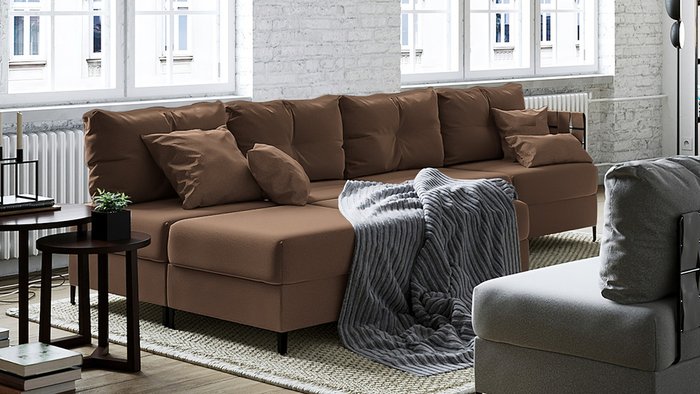Угловой диван с двумя оттоманками Багамы коричневого цвета - купить Угловые диваны по цене 144200.0