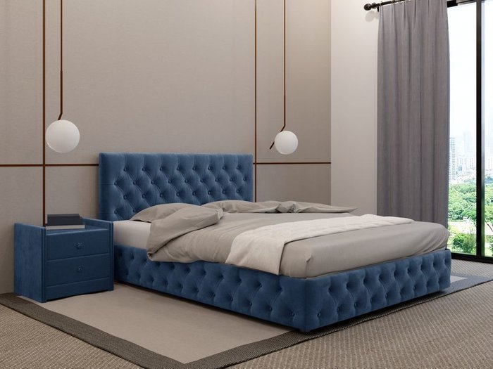 Кровать Кардинал тёмно-синего цвета 160х200 с подъемным механизмом