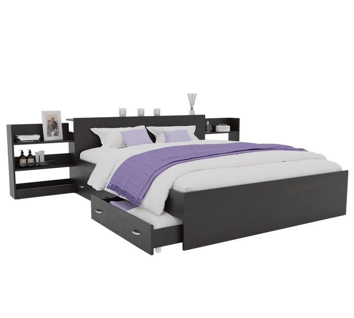 Кровать Доминика 120х200 цвета венге с ящиками и матрасом - лучшие Кровати для спальни в INMYROOM