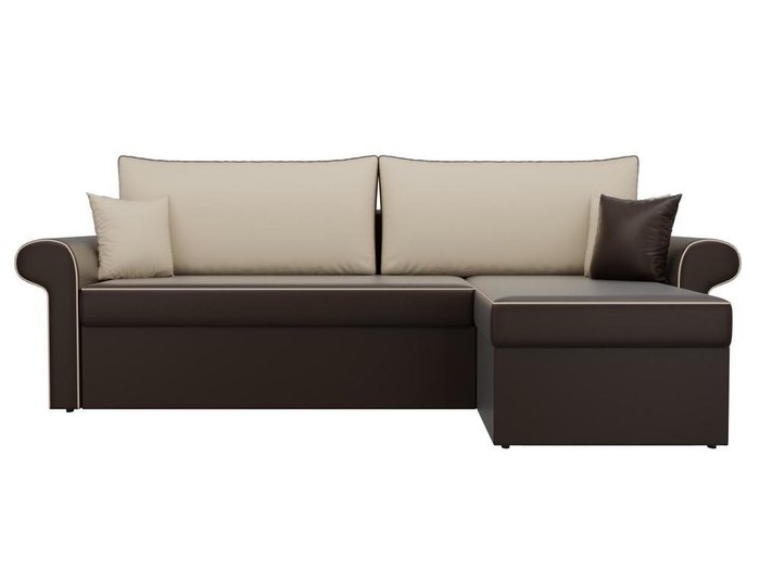 Угловой диван-кровать Милфорд бежево-коричневого цвета (экокожа) правый угол - купить Угловые диваны по цене 43990.0