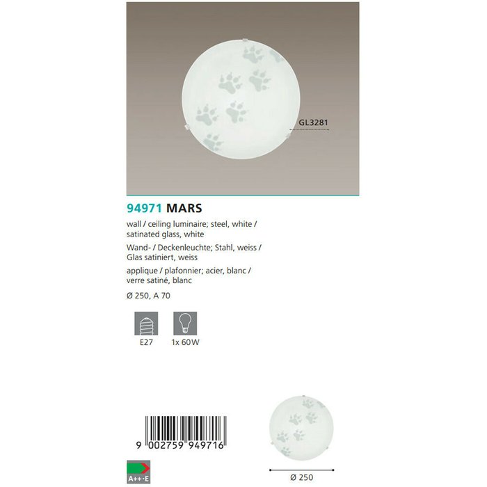 Светильник настенно-потолочный Eglo Mars 94971 - купить Потолочные светильники по цене 1590.0