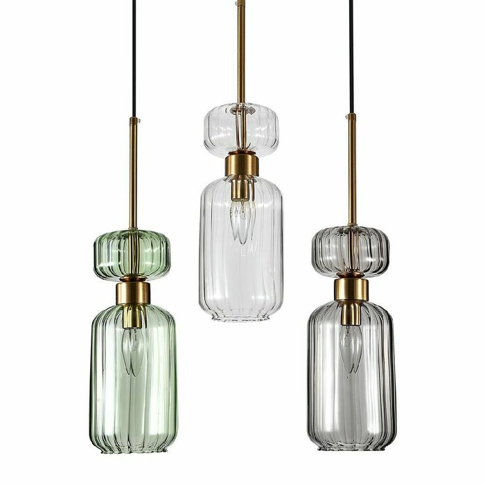 Подвесной светильник Gloss 1141/3S CL/GN/SM (стекло, цвет разноцветный) - купить Подвесные светильники по цене 17430.0 Подвесной светильник Gloss 1141/3S CL/GN/SM (стекло, цвет разноцветный) - купить Подвесные светильники по цене 17430.0