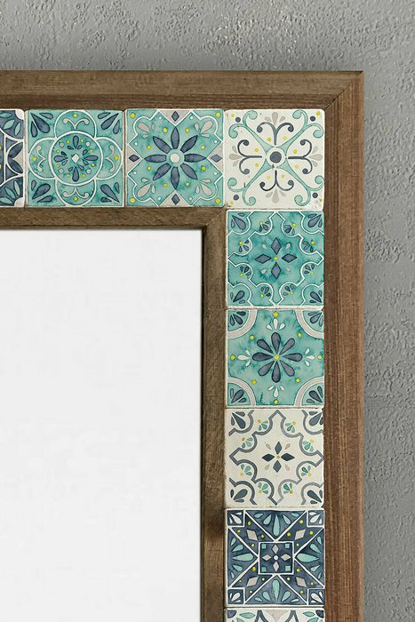 Настенное зеркало 43х63 с каменной мозаикой бело-бирюзового цвета - лучшие Настенные зеркала в INMYROOM