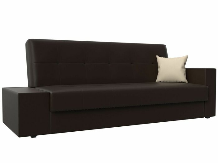 Диван-кровать Лига 020 темно-коричневого цвета со столом слева (экокожа)