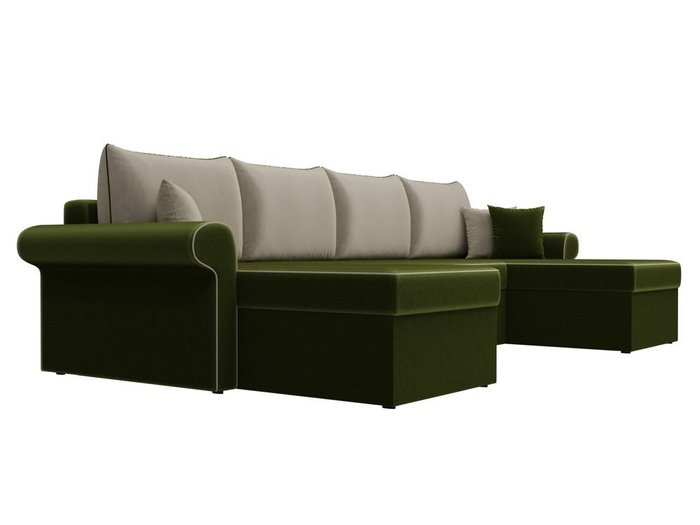 Угловой диван-кровать Милфорд бежево-зеленого цвета - лучшие Угловые диваны в INMYROOM