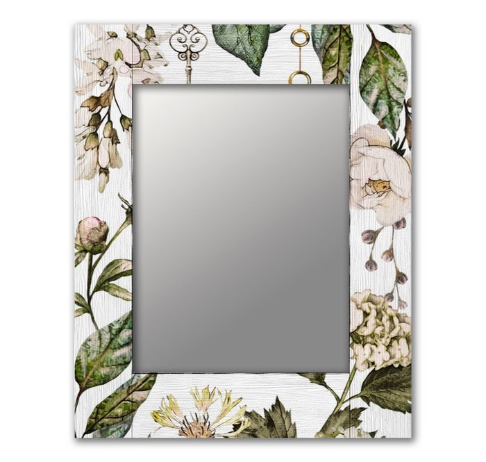 Настенное зеркало Белые цветы 50х65 белого цвета