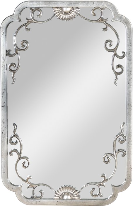Зеркало настенное в раме серебристого цвета с цветочным орнаментом