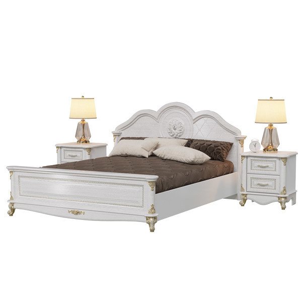 Спальня Да Винчи из кровати 160х200 и двух прикроватных тумб белого цвета