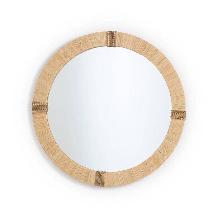 Зеркало настенное круглое из рафии Ghada бежевого цвета - купить Настенные зеркала по цене 8527.0