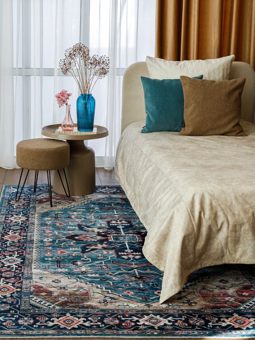 Ковер Silk zara 135x200 бирюзово-бежевого цвета - лучшие Ковры в INMYROOM