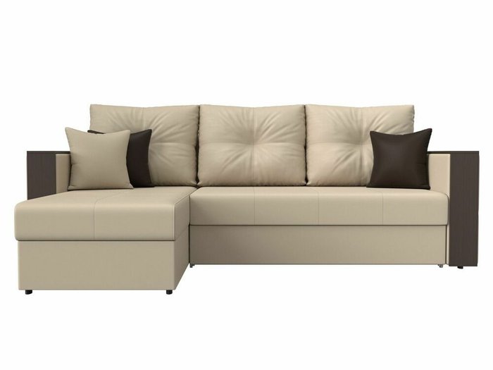 Угловой диван-кровать Валенсия бежевого цвета (экокожа) левый угол - купить Угловые диваны по цене 39999.0