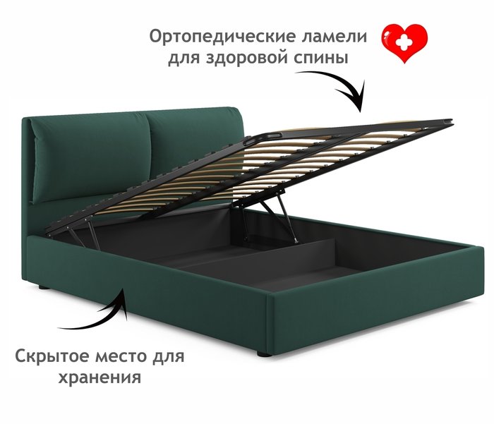 Кровать Vita 160х200 изумрудного цвета с подъемным механизмом - лучшие Кровати для спальни в INMYROOM