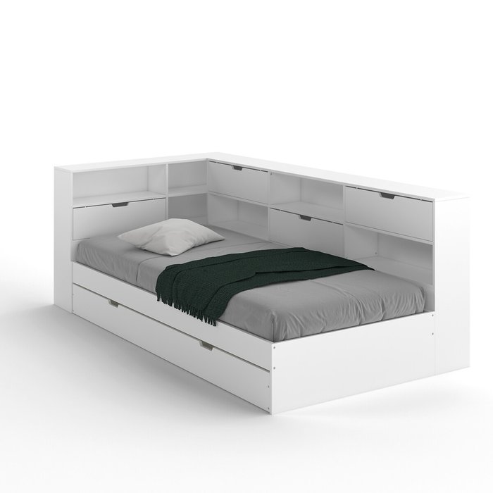 Кровать с ящиком отделениями для вещей и кроватным основанием Yann 90x190 белого цвета
