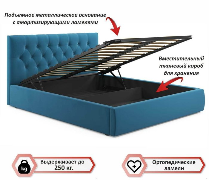 Кровать Verona 160х200 с подъемным механизмом синего цвета - купить Кровати для спальни по цене 27500.0