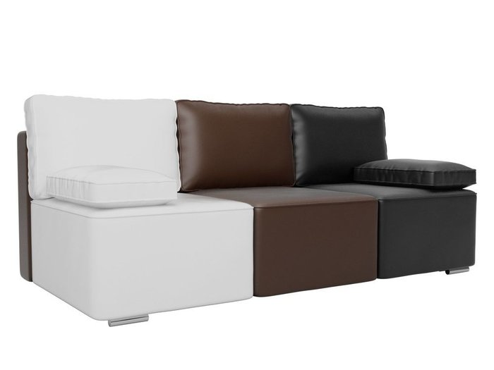 Прямой диван-кровать Радуга бело-черно-коричневого цвета (экокожа)