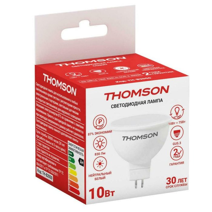 Лампа светодиодная Thomson GU5.3 10W 4000K полусфера матовая TH-B2050 - купить Лампочки по цене 181.0