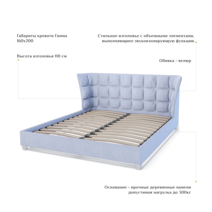 Кровать Гамма 160х200 светло-голубого цвета без подъемного механизма - лучшие Кровати для спальни в INMYROOM