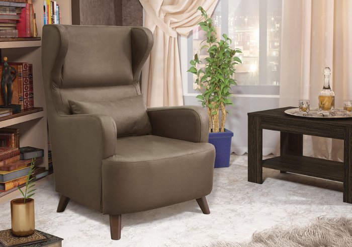Кресло Меланж в обивке коричневого цвета - лучшие Интерьерные кресла в INMYROOM