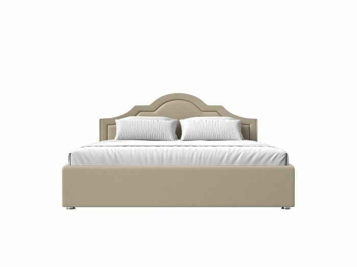 Кровать Афина 200х200 бежевого цвета с подъемным механизмом (экокожа) - купить Кровати для спальни по цене 81999.0