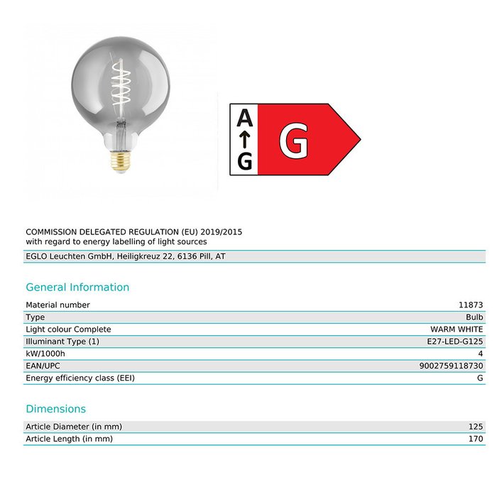 Диммируемая светодиодная лампа 220V G125 E27 4W (соответствует 40 Вт) 100Lm 2000K (желтый как свеча) - лучшие Лампочки в INMYROOM