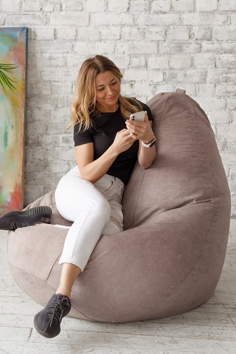 Кресло Мешок Груша XL в обивке из велюра коричнево-бежевого цвета  - лучшие Бескаркасная мебель в INMYROOM
