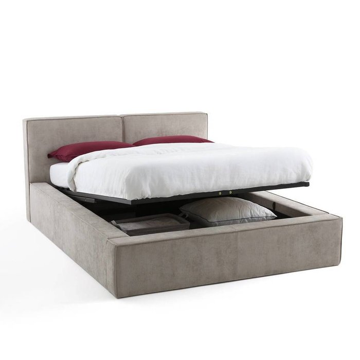 Кровать с ящиком для белья и подъемным основанием Seven 160х200 бежевого цвета