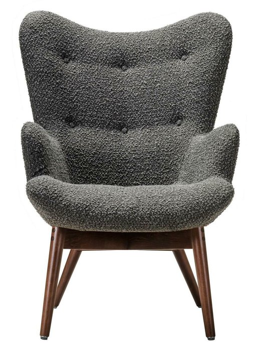 Кресло Хайбэк темно-серого цвета с коричневыми ножками - купить Интерьерные кресла по цене 26410.0