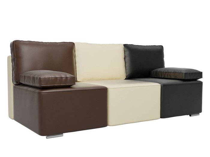 Прямой диван-кровать Радуга коричнево-бежево-черного цвета (экокожа)