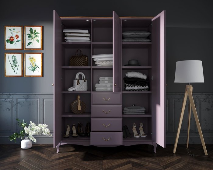 Шкаф для одежды с ящиками Leontina Lavanda фиолетового цвета - лучшие Шкафы распашные в INMYROOM
