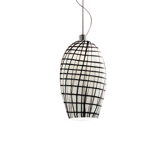 Подвесной светильник Vistosi YUBA из муранского стекла белого цвета с черным орнаментом в виде сетки