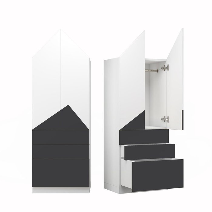Шкаф Альпы черно-белого цвета с тремя ящиками