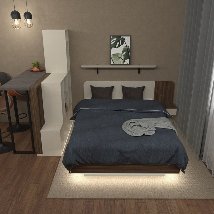 Кровать Астра 120х200 коричнево-бежевого цвета с подъемным механизмом и одним ящиком - лучшие Кровати для спальни в INMYROOM Кровать Астра 120х200 коричнево-бежевого цвета с подъемным механизмом и одним ящиком - лучшие Кровати для спальни в INMYROOM