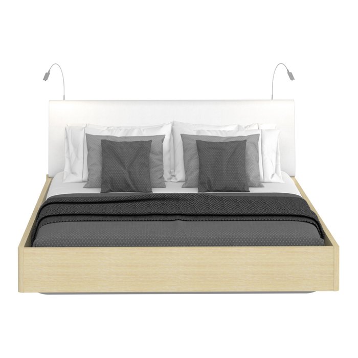 Кровать Элеонора 140х200 с изголовьем белого цвета и двумя светильниками
